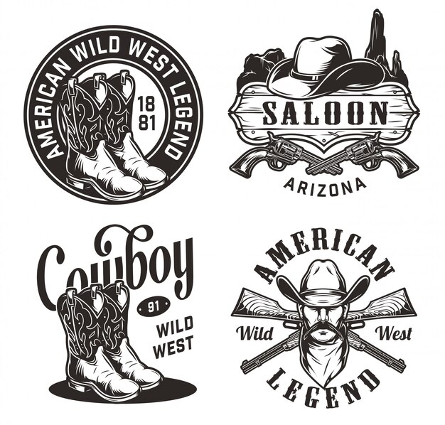 Vintage wild west emblems set