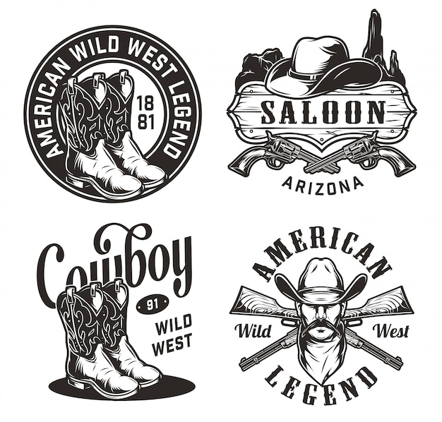 Vintage wild west emblems set