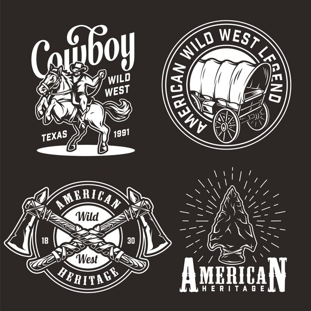 Vintage wild west emblems set