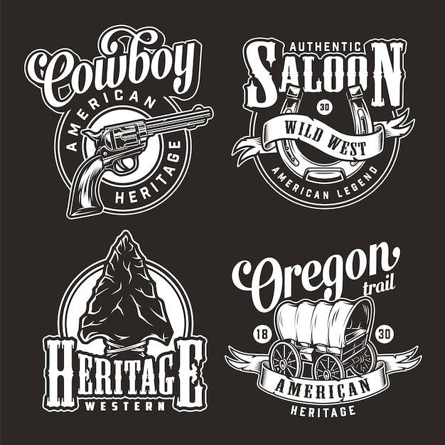 Free vector vintage wild west monochrome badges