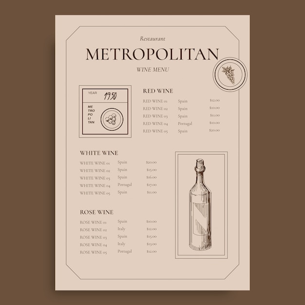 Vintage wine menu