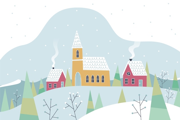 Free vector vintage winter landscape