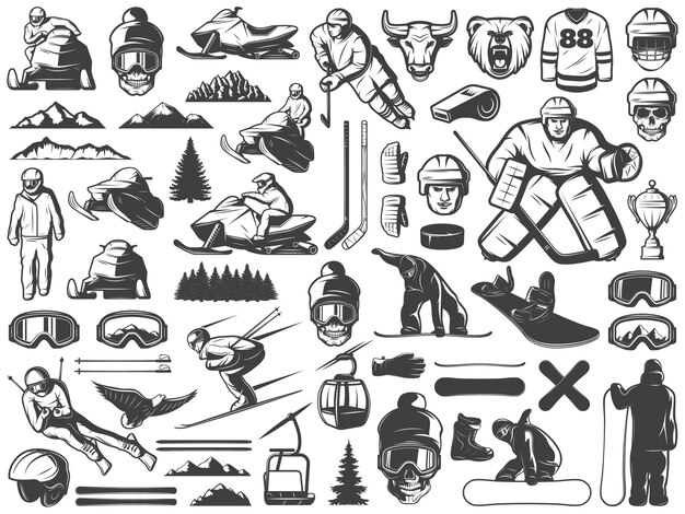 Vintage Winter Sport Games Icons Collection