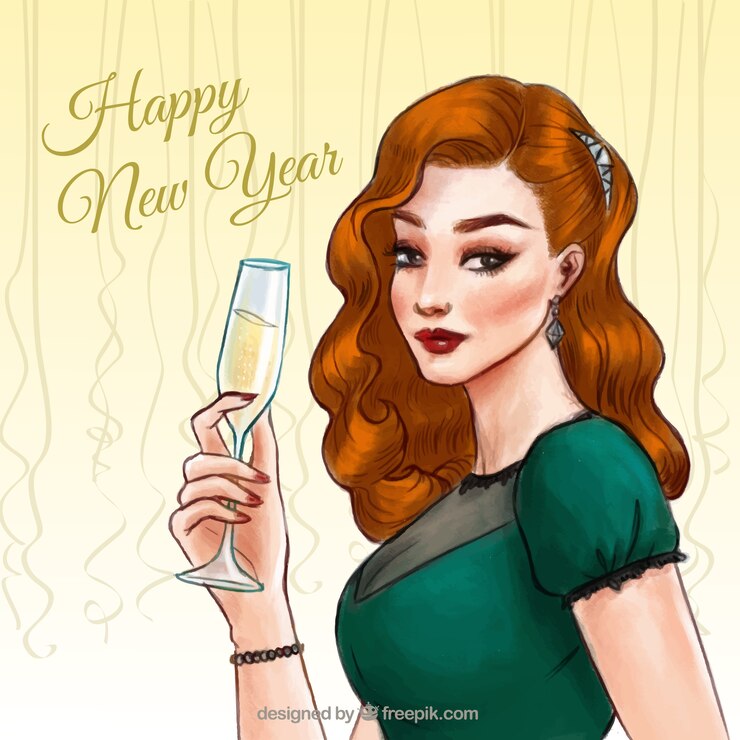 Free Vector vintage woman new year background