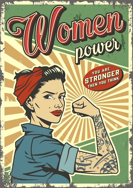 Vintage Woman Power Poster – Free Vector Download | Vector Templates