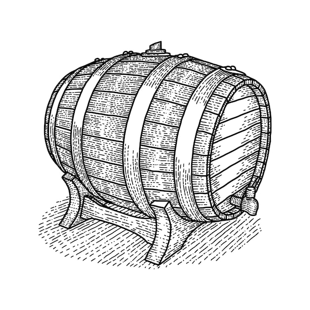 Винтажная деревянная бочка с хорошим виски или пивом внутри