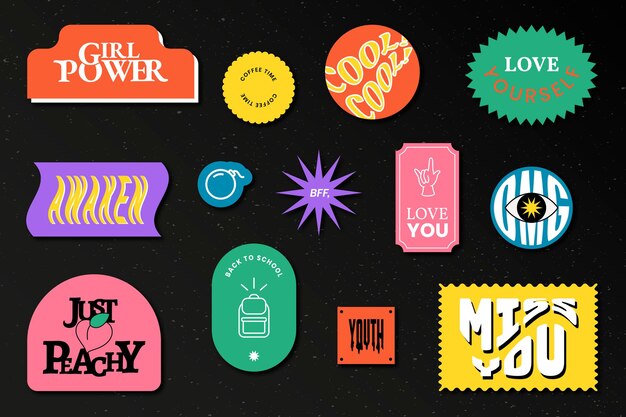 vintage word sticker badge  collection