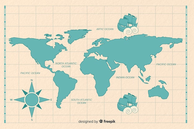 青のヴィンテージの世界地図