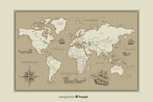 Бесплатное векторное изображение Винтажная карта мира дизайн картографии