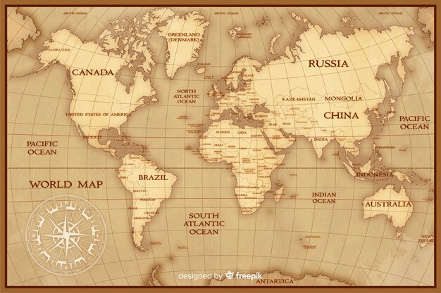 Vintage world map cartography concept