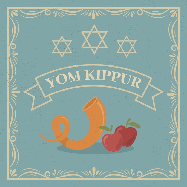 Free vector vintage yom kippur with horn and apples