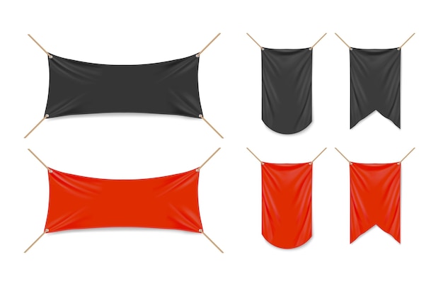 Бесплатное векторное изображение Виниловые баннеры 3d векторный макет черные или красные флаги