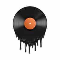 Free vector vinyl record melting realistic composition large black drops of molten vinyl drip off the record vector illustration