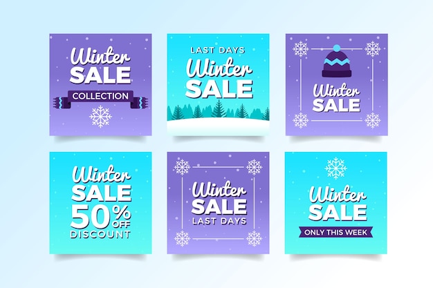 Violet and blue winter sale social media posts