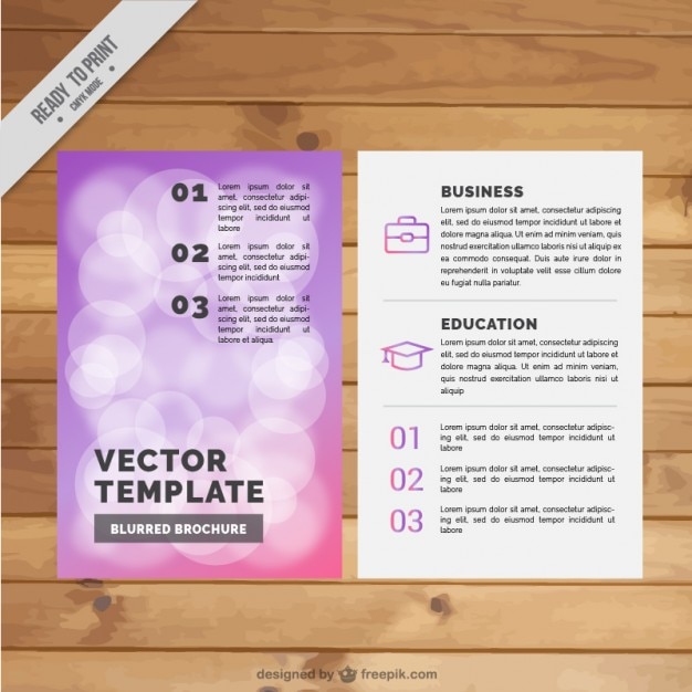 Free vector violet brochure with bokeh effect