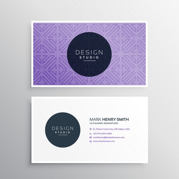 Violet business card with ornaments