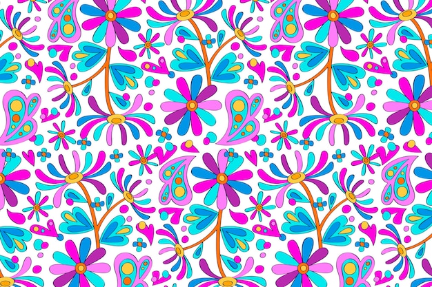 Violet hand drawn groovy floral pattern