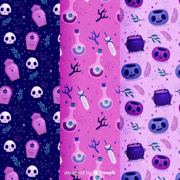 Violet shades of flat halloween pattern collection