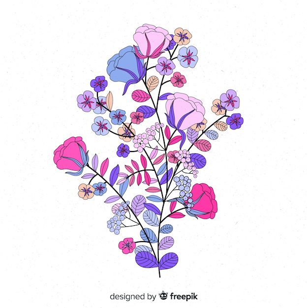 無料ベクター フラットなデザインの春の花の紫の色合い