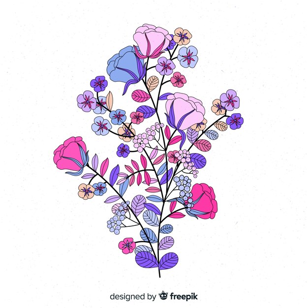 Violet shades of spring flowers in flat design