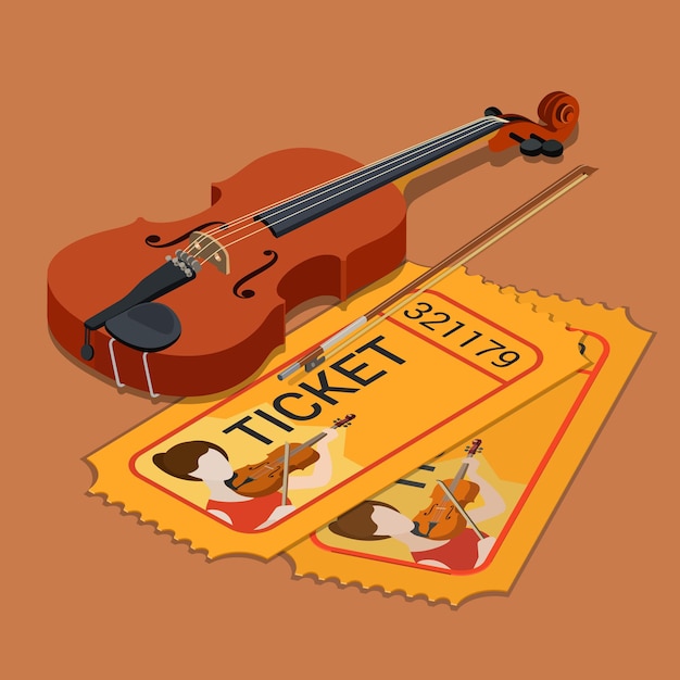 Violin classic orchestra concert music show attendance ticket booking flat isometric