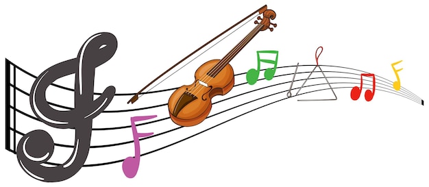 Violin and music notes on white background