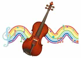 Free vector violin with melody symbols on rainbow wave