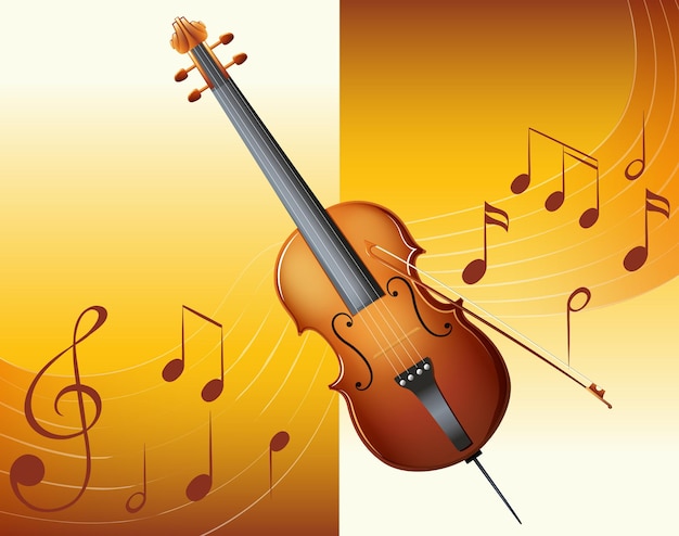 Vettore gratuito violino con note musicali in sottofondo