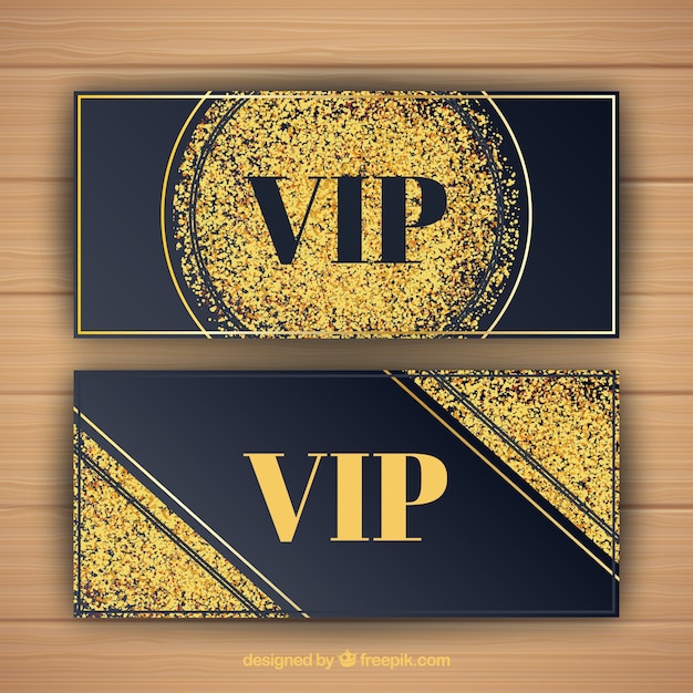 Vettore gratuito bandiere vip con glitter dorati