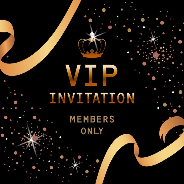 VIP invitation lettering with golden crown and ribbons