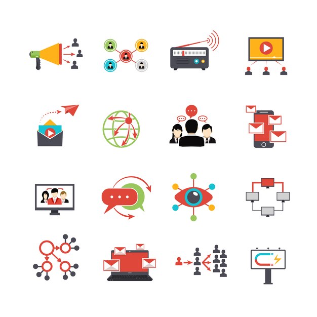 바이러스 성 마케팅 기술 평면 아이콘을 설정