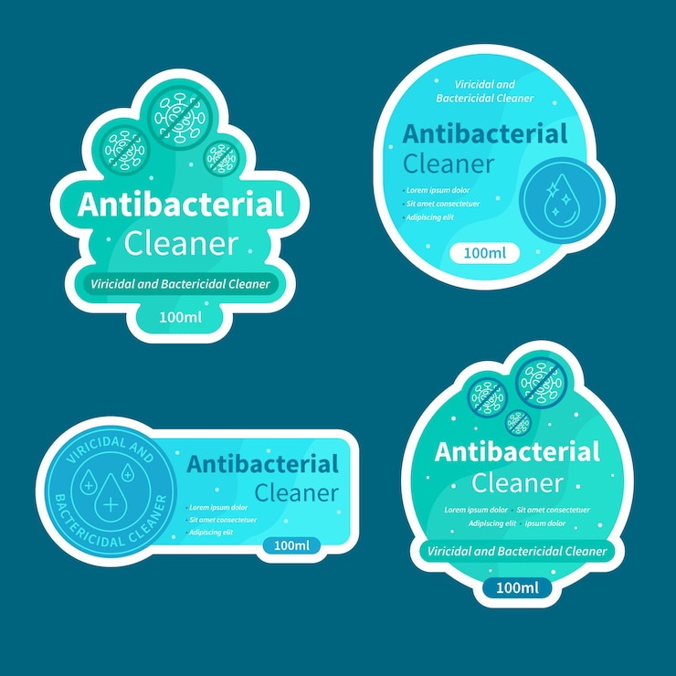 Free Vector viricidal and bactericidal cleaner labels