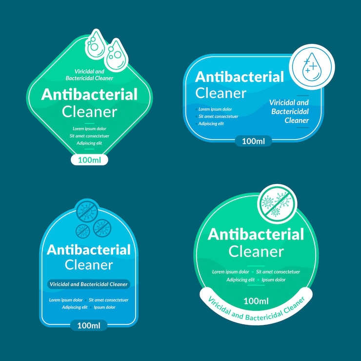 Free Vector viricidal and bactericidal cleaner labels