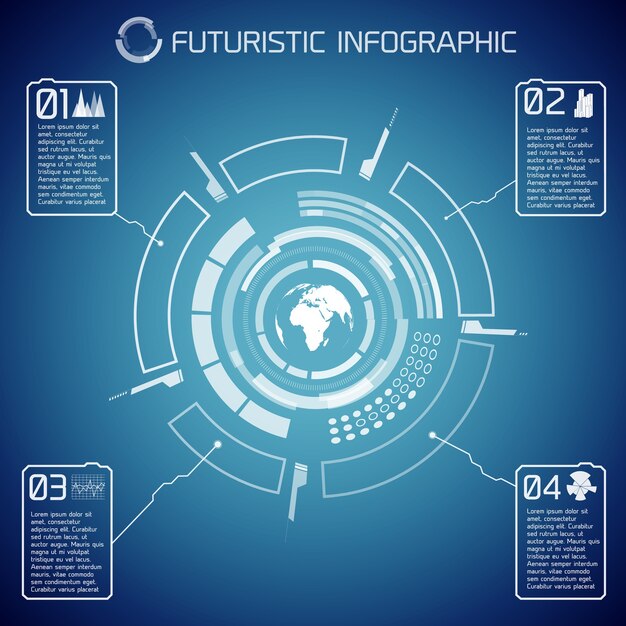 Virtual futuristic infographic template with user interface globe text and icons on blue background