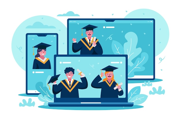 Free vector virtual graduation ceremony concept