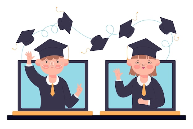 Free vector virtual graduation ceremony illustration