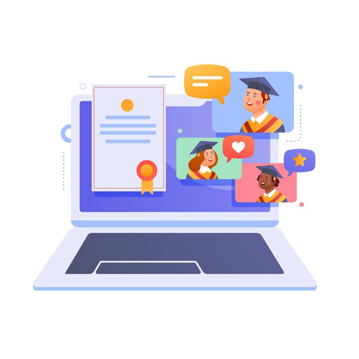 Free Vector virtual graduation ceremony with laptop