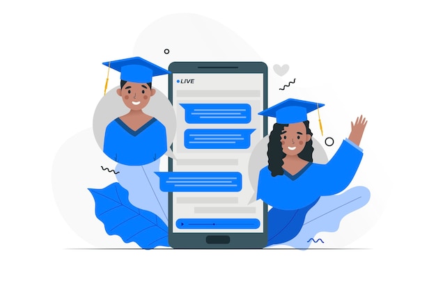 Free vector virtual graduation ceremony with smartphone