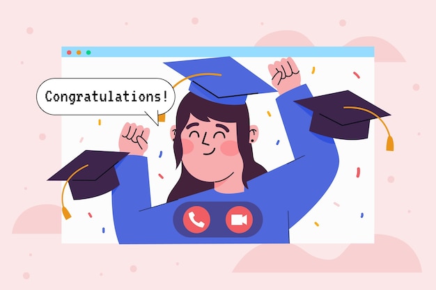 Vettore gratuito cerimonia di laurea virtuale con studente