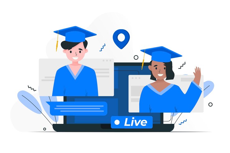 Free Vector virtual graduation ceremony with students