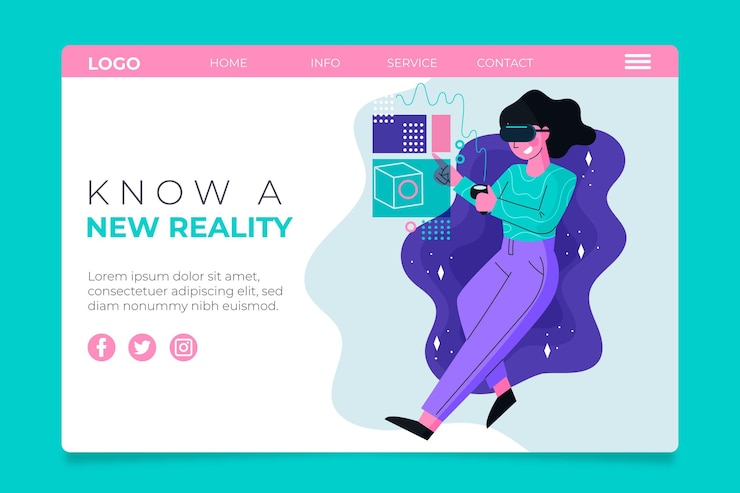 Free Vector virtual reality concept landing page with woman