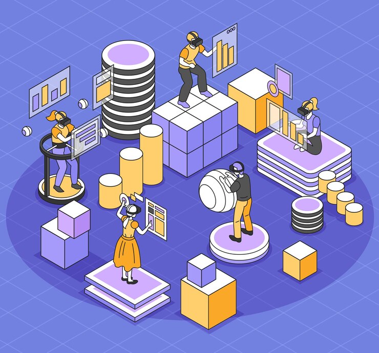 Free Vector virtual reality concept with vr game symbols isometric
