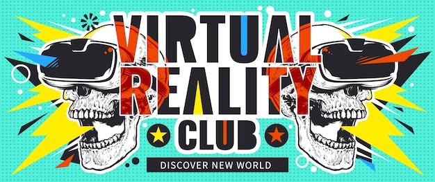 Free vector virtual reality flyer with skulls