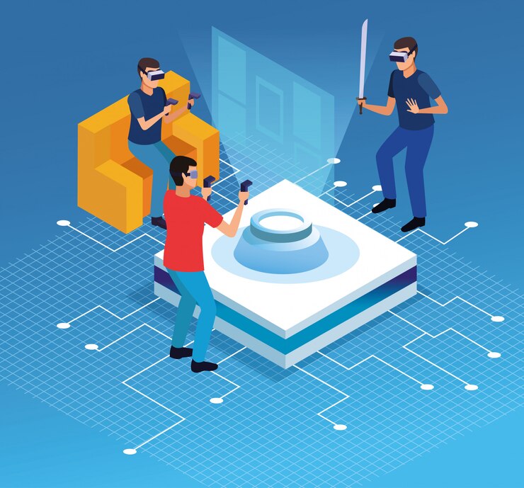 Free Vector virtual reality and friends cartoons