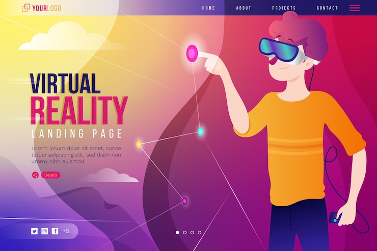 मुफ़्त वेक्टर virtual reality headset glasses landing page