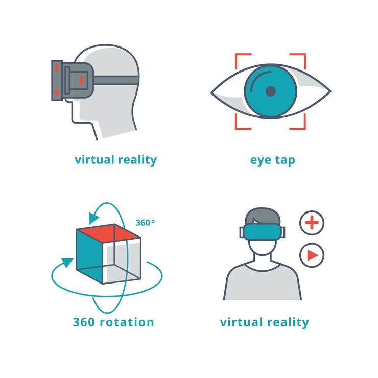 Free Vector virtual reality illustrations set for 3d games and 360 panorama video.
