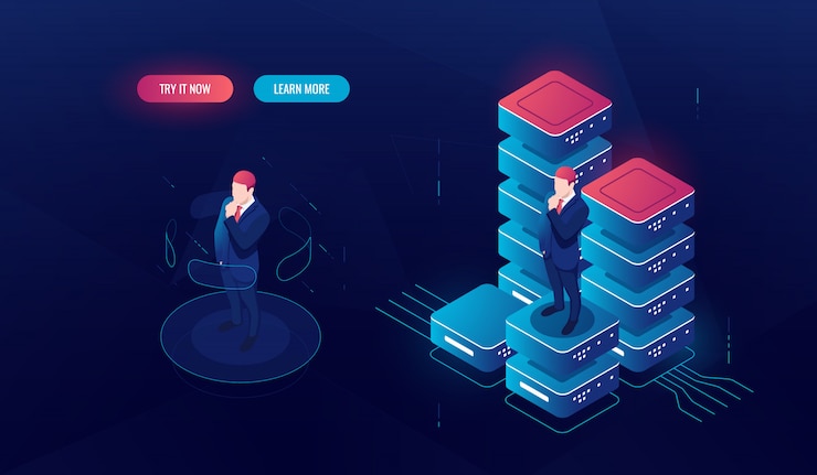 Бесплатный Вектор интерфейс виртуальной реальности, обработка больших данных, анализ данных и отчет, человек остается на платформе