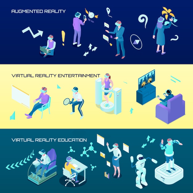 Virtual reality isometric horizontal banners