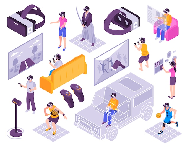 Free vector virtual reality isometric set