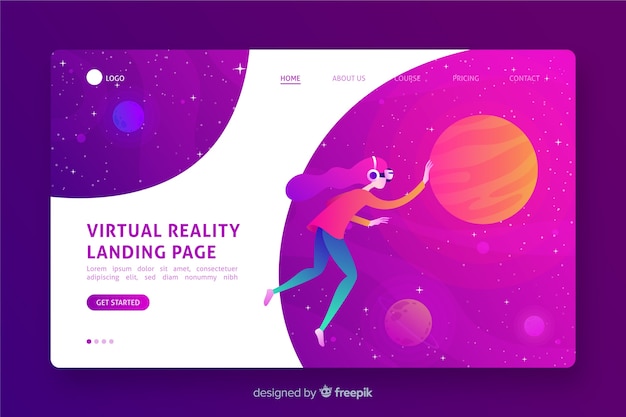 Virtual reality landing page flat design